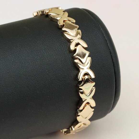 "Rose Gold Bracelet with High-Polish X Pattern Links, XPBL0819 - Picture 1 of 13